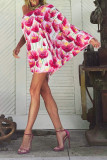 Rose Pink One Shoulder Floral Print Kimonos