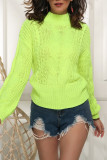 Neon Color High Collar Cable Knit Sweaters