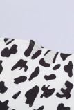 White Leopard Print Open Front Pocketed Cardigan