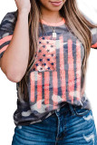 Gray Flag Camo Print Striped Short Sleeve Tee