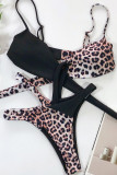 Leopard Printed Splicing Tie Bikini Set