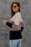 Black Color Block Netted Texture Pullover Sweater