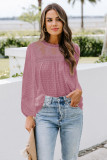 Pink Frill Neck Swiss Dot Puff Sleeve Blouse