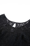 Black Lace Crochet Cut Out Ruffled High Waist Bodycon Dress