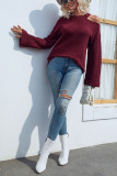 Solid Color Cold Shoulder Long Sleeve Sweater