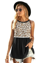 Black Leopard Spliced Flowy Ruched Tank