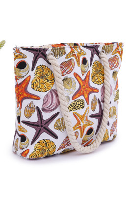 Starfish and Shell Print Canvas Tote Bag MOQ 3pcs