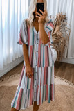 Serape Striped V Neck Buttoned Shirt Dress