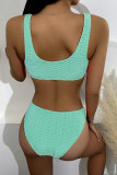 Sky Blue Scalloped Edges Ribbed Bikini
