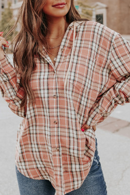 Plaid Button Down Pocketed Shacket Shirts With Hooded Women UNISHE Wholesale