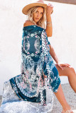Pattern Print Open Front Kimono with Side Slit