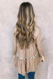 Khaki Leopard Splicing Ruffle Long Sleeve Top