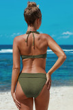 Green Halter Twist Waffle Bikini