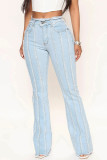 Raw Trim Striped Stretched Bell Denim Pants