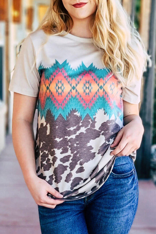 Multi-color Aztec Geometric Print T-shirt