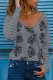 Gray Palm Leaves Patchwork Mesh Long Sleeve Top
