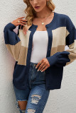 Front Open Button Colorblock Knitting Cardigan
