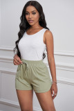 Army Green Drawstring Elastic Waist Casual Shorts with Pockets