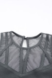 Gray Strappy Mesh Splicing Ribbed Tank Top