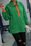 Green Snap Button Side Pockets Fleece Sweatshirts