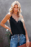 Black Lace Splicing Ruffled V Neck Cami Top