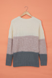 Dark Grey Color Block Netted Texture Pullover Sweater