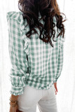Green Plaid Print Ruffled Buttoned Shirt