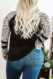 Leopard Splicing Criss-Cross Neck Plus Size Top