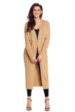 Khaki Cable Knit Open Front Long Cardigan