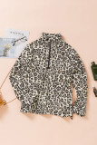 Leopard Print 1/4 Zip Turn-down Collar Sweatshirt