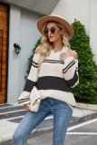 Striped Color Block Halter Criss Cross Back Sweaters