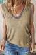 Khaki Solid Color Contrast V Neckline Tank Top