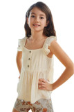 Girls Ruffle Armhole Button Front Peplum Top