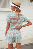 Green Striped Short Sleeve Romper