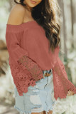 Orange Off Shoulder Crochet Hem Top