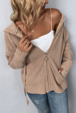 Plain Front Open Zipper Hooded Sweater Cardigans