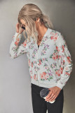 Front Open Zipper Floral Print Jackets