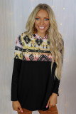 Black Aztec Print Color Block Hoodie
