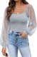 Puffy Sheer Sleeves Square Neck Long Sleeves Top