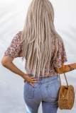 Multicolor Floral Drawstring Tie Center V Neck Blouse