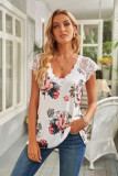 White Eyelash V Neck Floral Tank