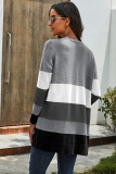 Dark Gray Open Front Colorblock Cardigan with Pockets