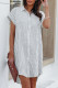 Gray Short Sleeves Striped Shirt Dress