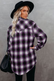 Purple Buttons Pocketed Plaid Shacket