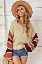 Apricot Striped Raglan Sleeve Drop Shoulder Sweater
