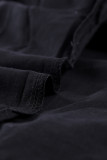 Black Smocked Ruffle Trim Blouse