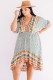 Plus Size Bohemian Floral Print Puff Sleeve Ruffle Dress