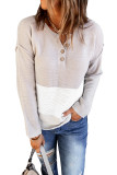 Gray Splicing Buttoned Knitted Long Sleeve Sweater