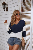 V Neck Wave Color Block Pullover Sweaters