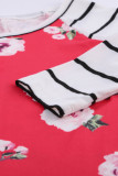 Red Spring Fling Floral Striped Sleeve Short Dress for Kids